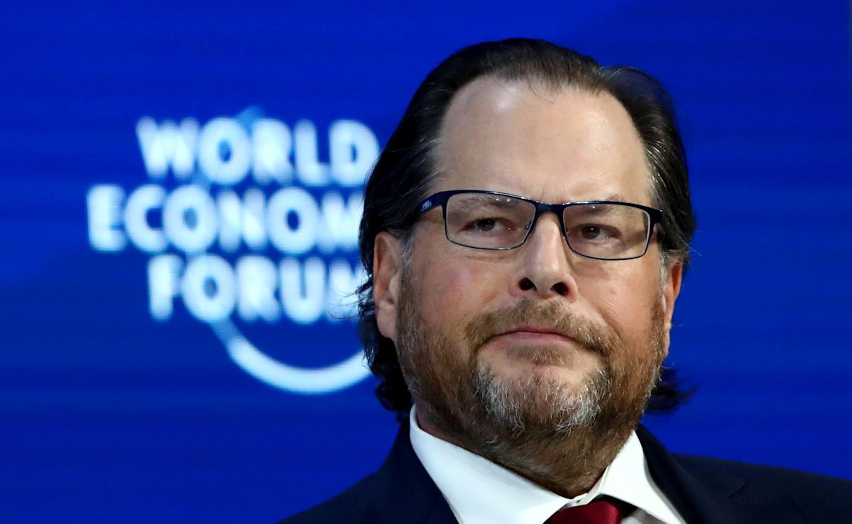 cloudstack360's tweet card. 'This obsession that we have with maximising profits for shareholders alone has led to incredible inequality and a planetary emergency,' Marc Benioff said.
