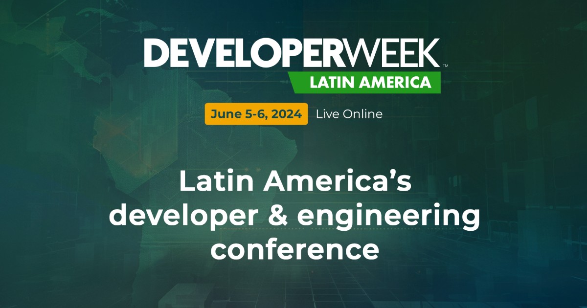 AngularBogota's tweet card. DeveloperWeek Latin America is the largest software developer conference & expo connecting 3,000+ engineering professionals across Latin America.