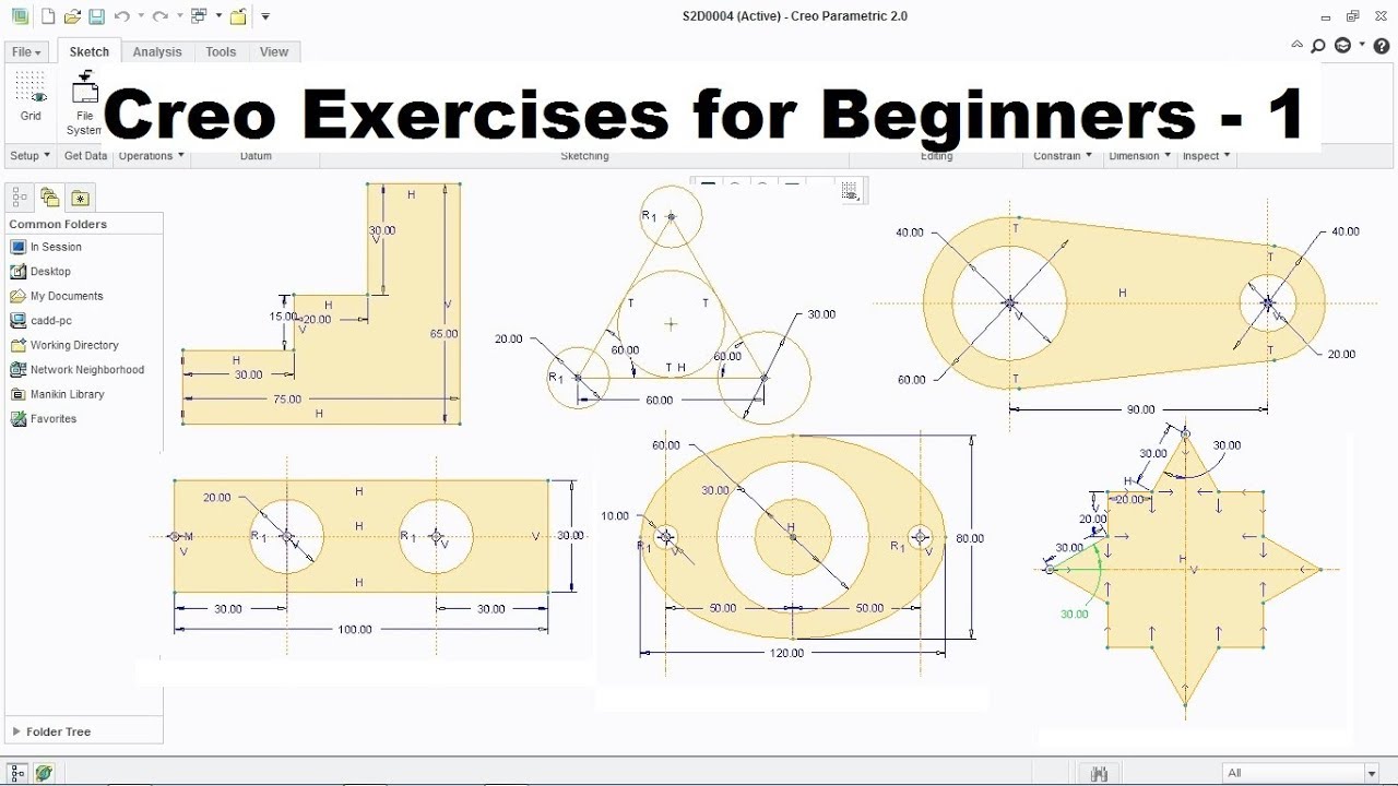 CreoTutorials's tweet card. Creo Practice Exercises for Beginners - 1 | Creo Sketcher Exercise |...