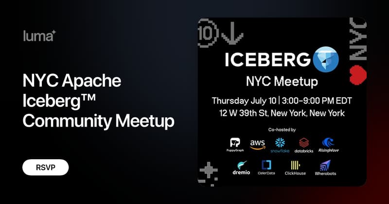 confluentinc's tweet card. 🧊 Apache Iceberg Meetup is coming to the Big Apple! 🗽 Join us in NYC for an afternoon of ideas, innovation, and Iceberg. Whether you're building lakehouses…