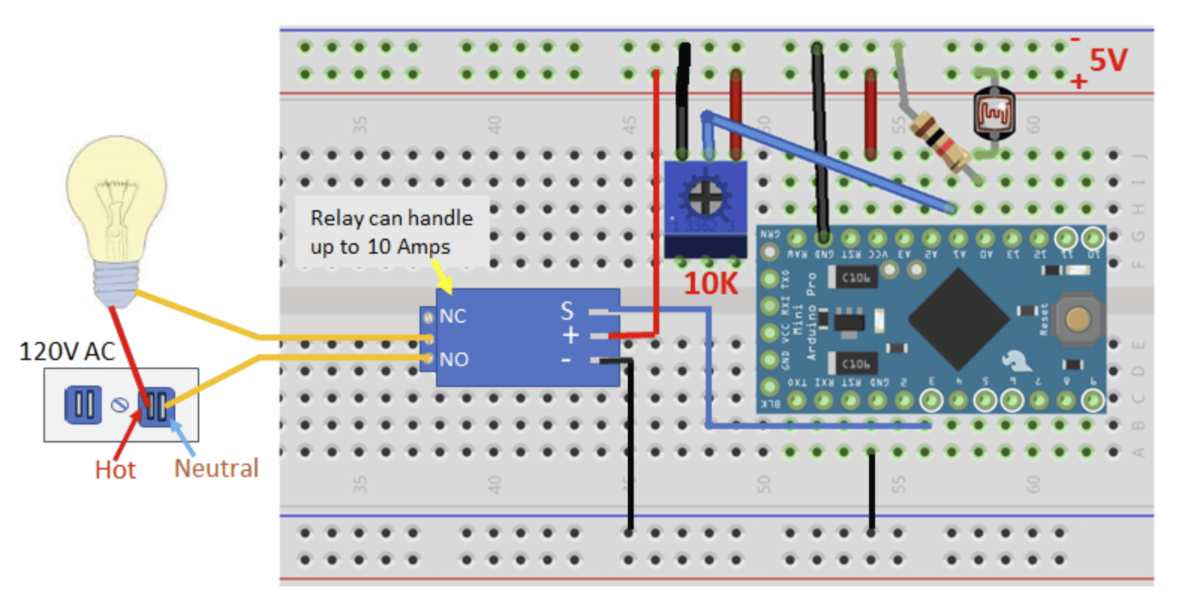 circuitbasics's tweet card. Learn how to use an Arduino and a 5V relay to control a 120-240V lamp with the light detected by a a photoresistor.