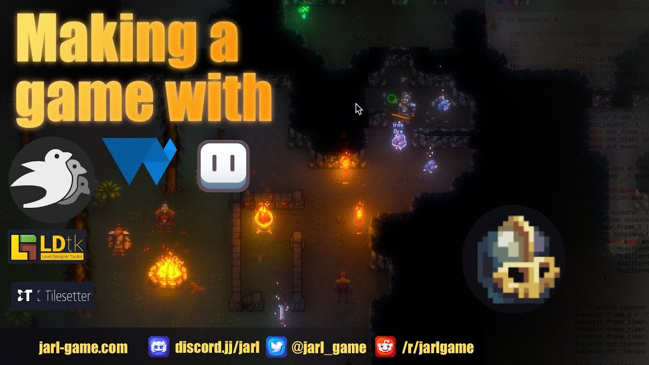 jarl_game's tweet card. Making a Colony Survival Game with Rust, Bevy, WebGPU, LDTK, Tilese...