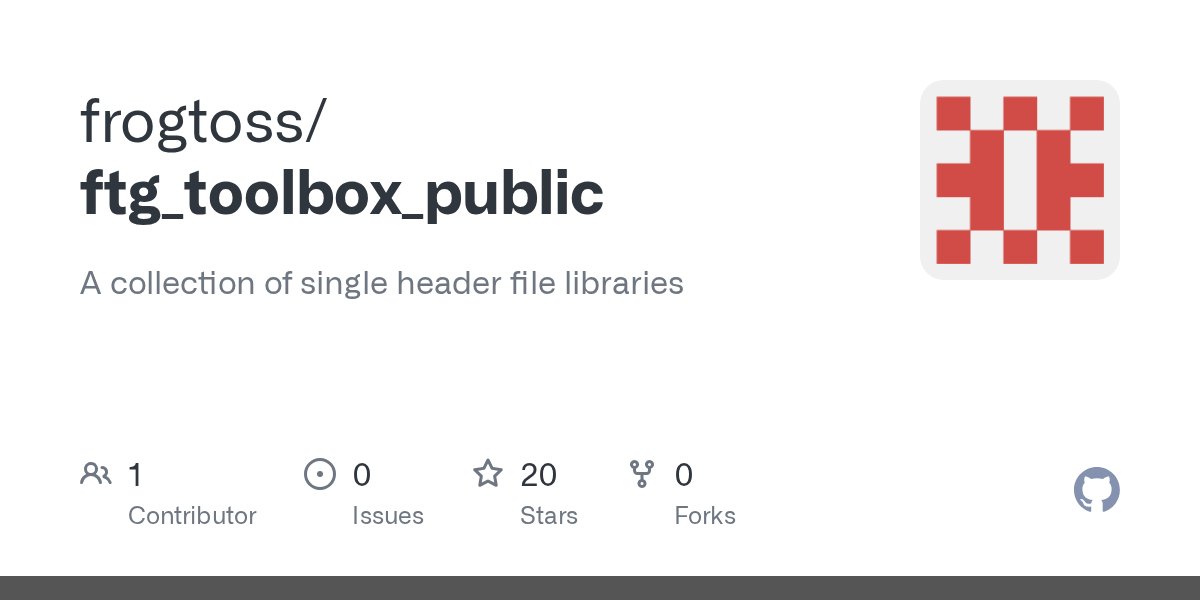frogtoss's tweet card. A collection of single header file libraries. Contribute to frogtoss/ftg_toolbox_public development by creating an account on GitHub.