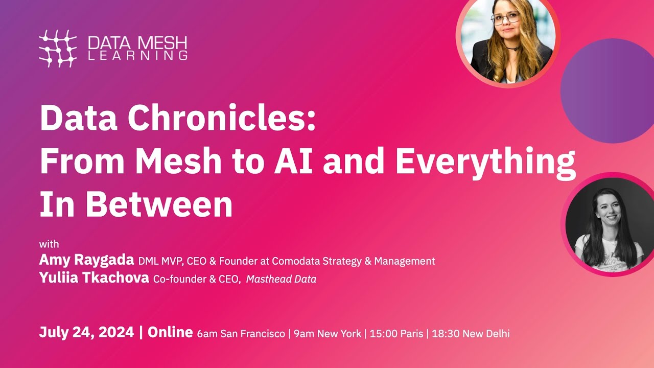 data_mesh_learn's tweet card. Data Mesh Learning: Data Chronicles - From Mesh to AI and Everything...