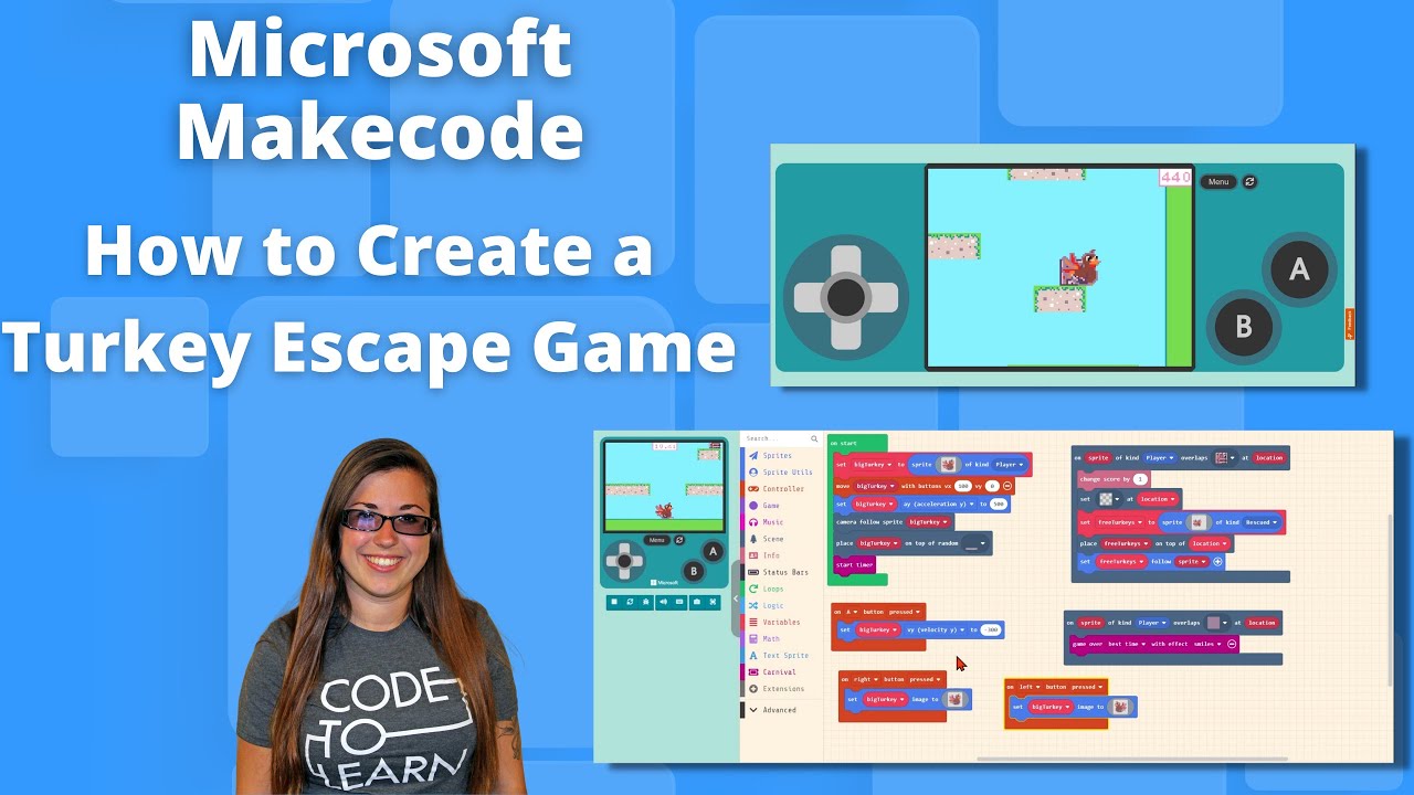 techwiseacademy's tweet card. Create a fun turkey escape game while learning code with Microsoft MakeCode.