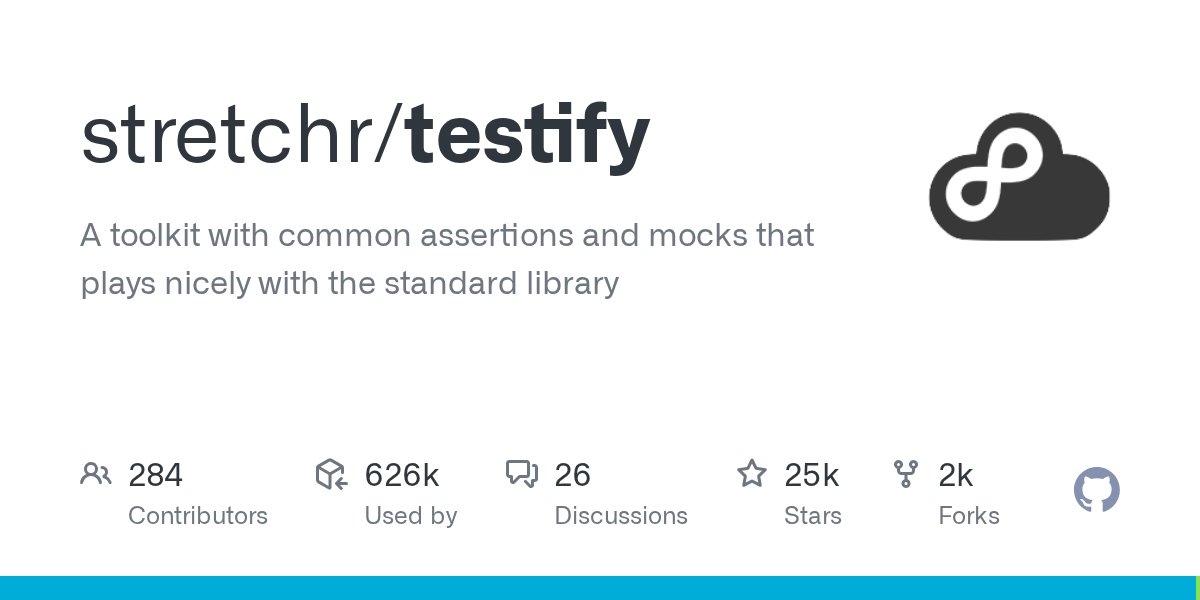 TiagoDiass2's tweet card. A toolkit with common assertions and mocks that plays nicely with the standard library - stretchr/testify