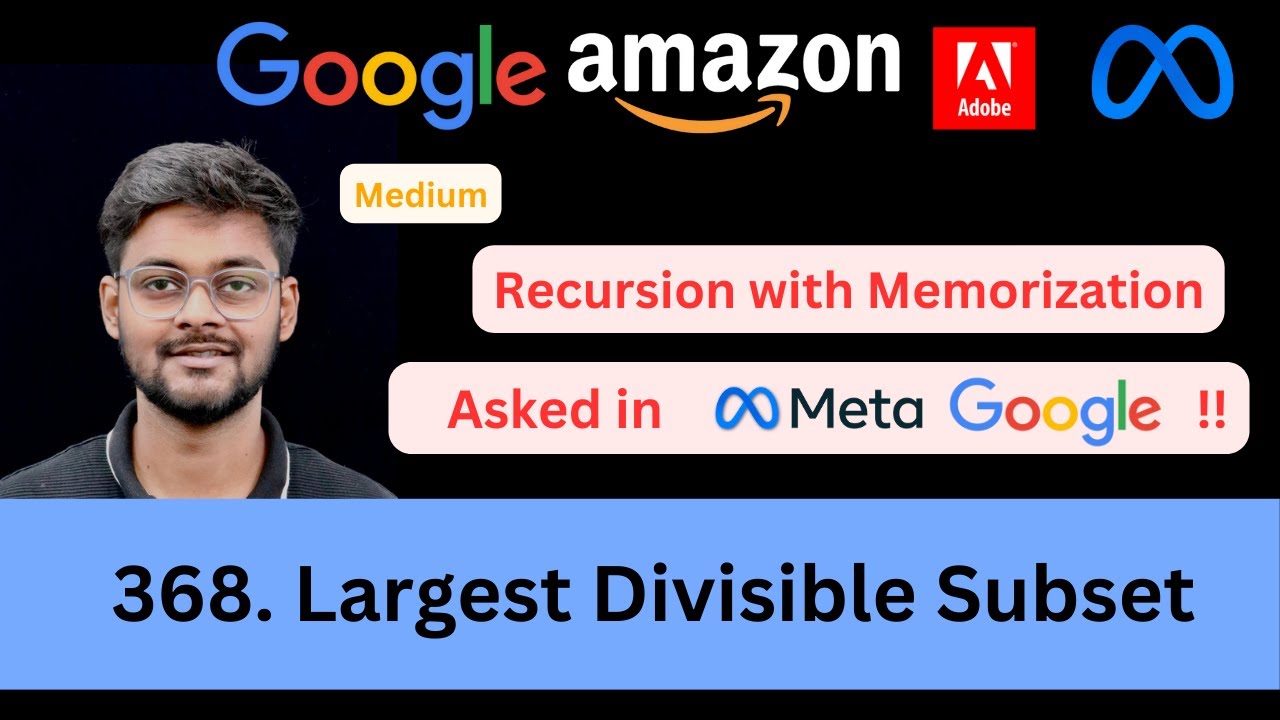 codeharmonyHQ's tweet card. LeetCode 368 Largest Divisible Subset | DP | Recursion with Memoriz...