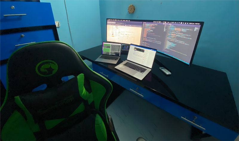 sajibcse68's tweet card. My basement workstation v2! 🤩 #samsung_g9_49_inch