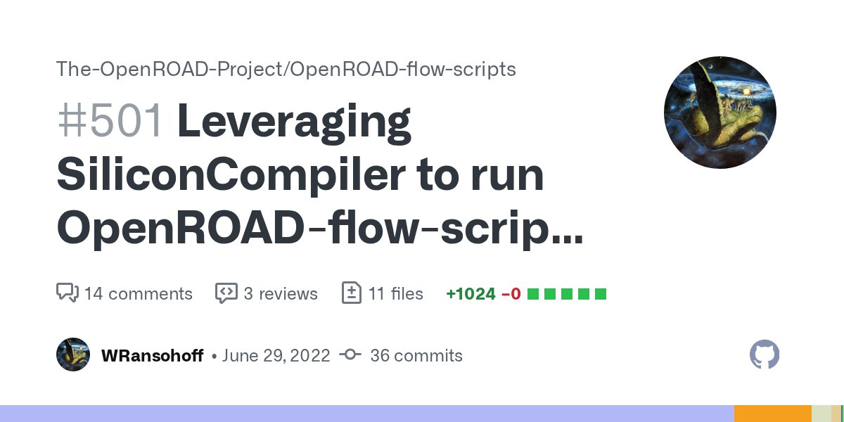 siliconcompiler's tweet card. This PR demonstrates a self-contained SiliconCompiler build script for the ORFS flow. It can run all of the current OpenROAD-flow-scripts/public_tests_all CI designs, and it does not modify any exi...