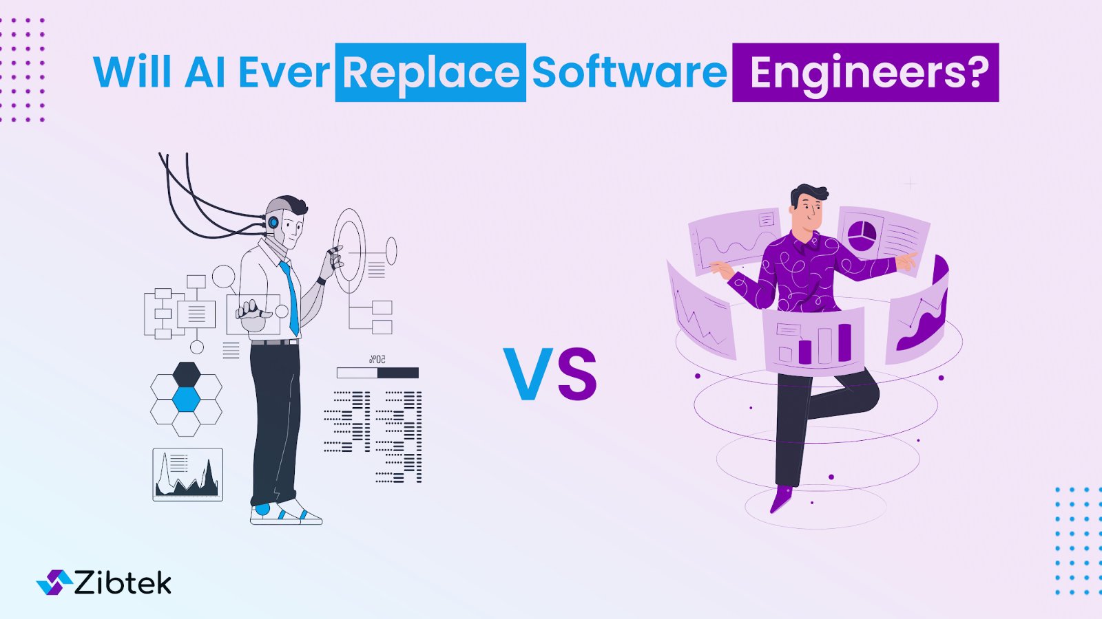 Zibtek's tweet card. Will AI replace software engineers? Explore how AI is transforming software development and what it means for the future of programming.