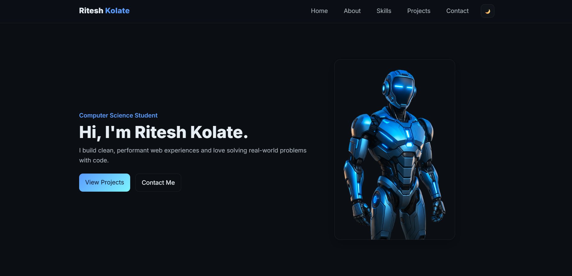 KolateRitesh's tweet card. Finally completed my portfolio project! 🚀 Check it out.