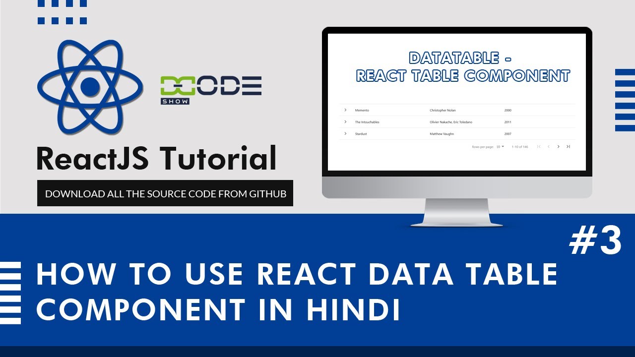 DcodeShow's tweet card. How To Use React Data Table Component In Hindi | React Table Component