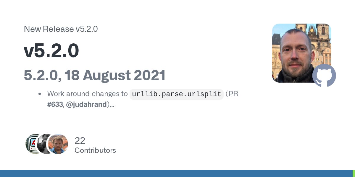 gensim_py's tweet card. 5.2.0, 18 August 2021 Work around changes to urllib.parse.urlsplit (PR #633, @judahrand) New blob_properties transport parameter for GCS (PR #632, @FHTheron) Don't leak compressed stream (PR #...