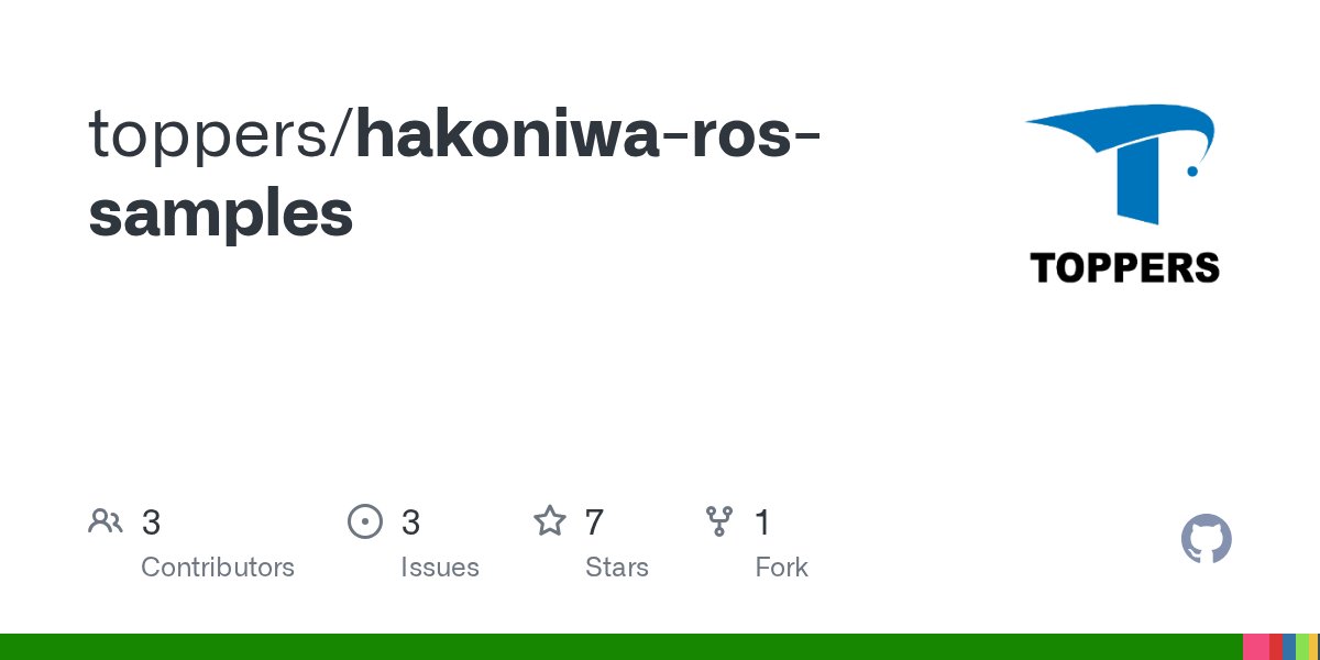 oss_cpp's tweet card. Contribute to toppers/hakoniwa-ros-samples development by creating an account on GitHub.