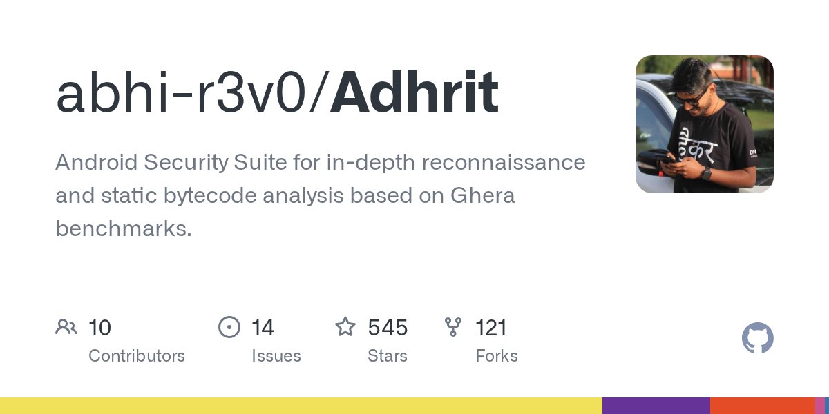 _codeforgood's tweet card. Android Security Suite for in-depth reconnaissance and static bytecode analysis based on Ghera benchmarks. - abhi-r3v0/Adhrit