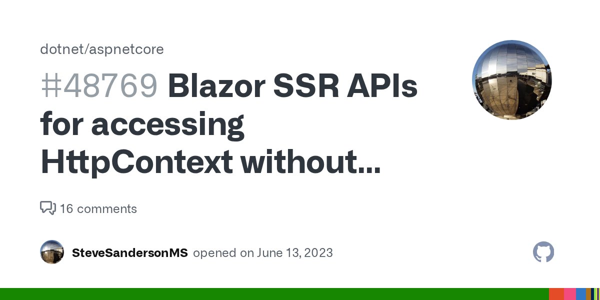 aspnetissues's tweet card. Ideally we'd support things like: [FromHttpContext] public HttpRequest Request { get; set; } [FromHttpContext] public HttpResponse Response { get; set; } This is useful for things like: Reading...