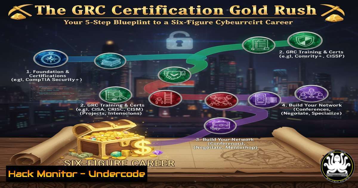 UndercodeUpdate's tweet card. The GRC Certification Gold Rush: Your 5-Step Blueprint to a Six-Figure Cybersecurity Career - "Undercode Testing": Monitor hackers like a pro. Get real-time