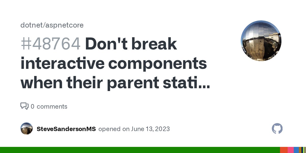 aspnetissues's tweet card. When streaming SSR, progressively-enhanced navigation, or progressively-enhanced form posts update part of the DOM dynamically, we have to make sure they behave sensibly when part of that DOM struc...