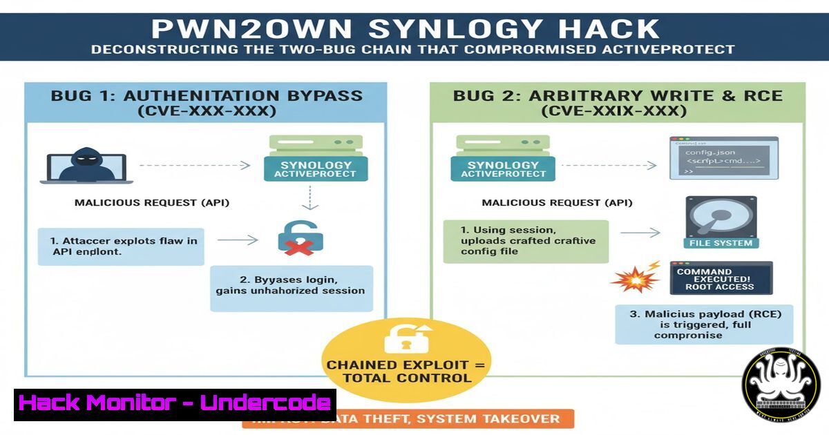 UndercodeUpdate's tweet card. The Pwn2Own Synology Hack: Deconstructing the Two-Bug Chain That Compromised ActiveProtect - "Undercode Testing": Monitor hackers like a pro. Get real-time