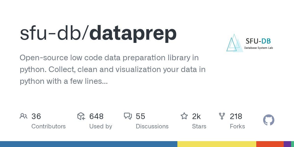 DataPrepAI's tweet card. Open-source low code data preparation library in python. Collect, clean and visualization your data in python with a few lines of code. - sfu-db/dataprep