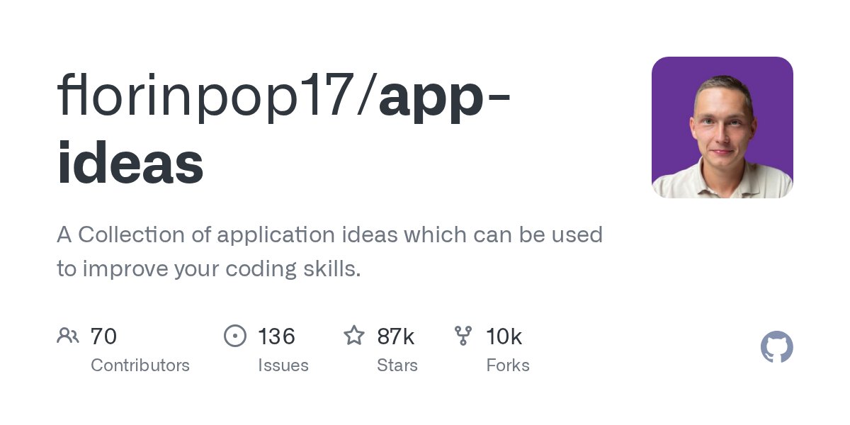 florinpop1705's tweet card. A Collection of application ideas which can be used to improve your coding skills. - florinpop17/app-ideas