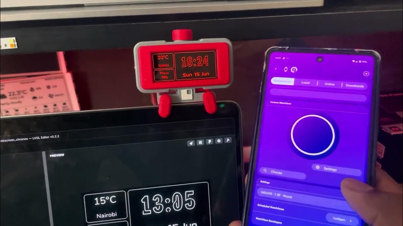 hwmedialabllc's tweet card. Custom UI for WebScreen ESP32-S3 — Built with LVGL