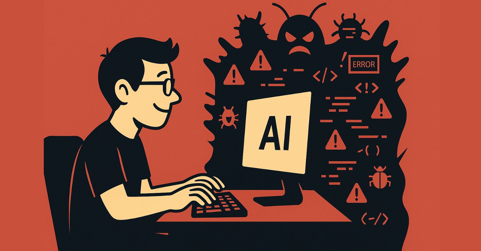 hlavacm's tweet card. New research shows developers think AI makes them 20% faster but are actually 19% slower. Vibe coding is creating unemployable pseudo-developers who can't debug or maintain code.