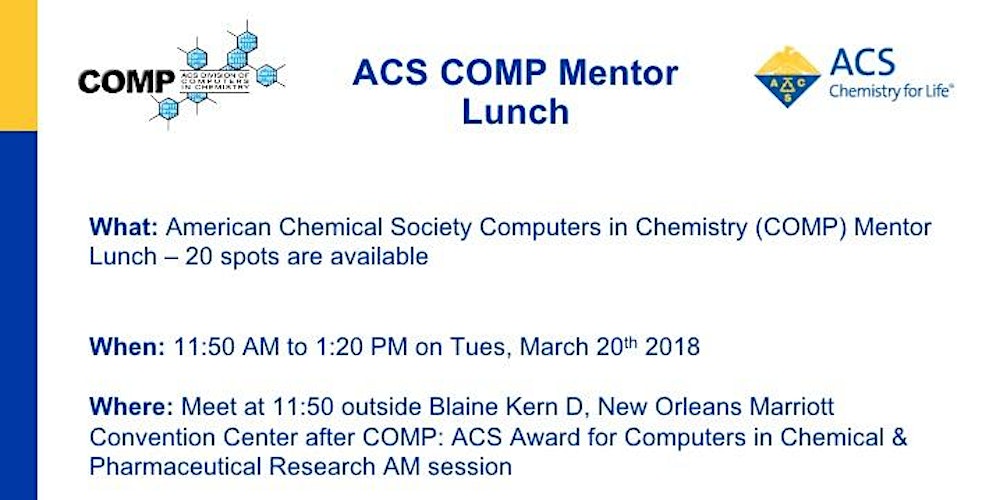 acsCOMPprog's tweet card. Discuss personal growth, development and career opportunities with academic/industrial COMP senior members.