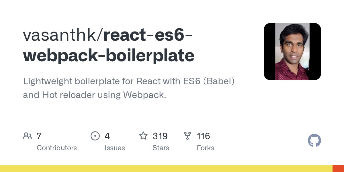 TheJSDev's tweet card. Lightweight boilerplate for React with ES6 (Babel) and Hot reloader using Webpack. - vasanthk/react-es6-webpack-boilerplate
