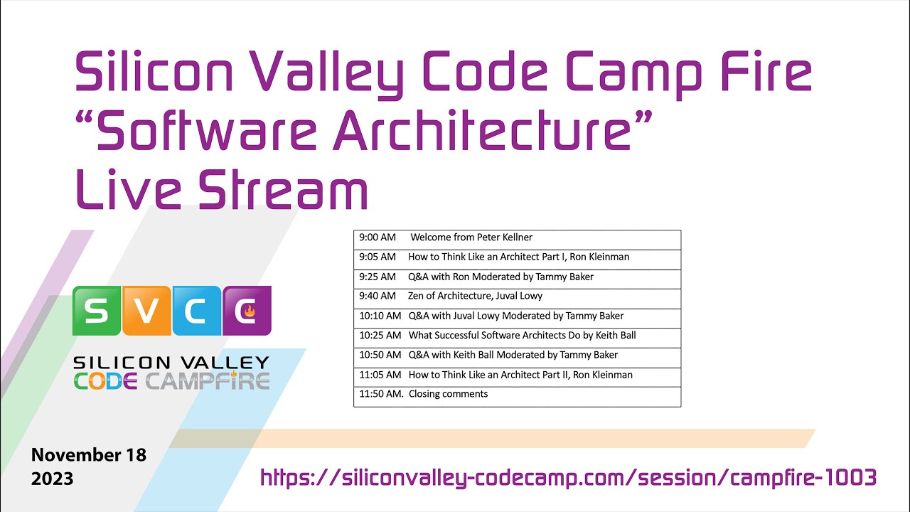 sv_code_camp's tweet card. Software Architecture at Silicon Valley Code Camp Valley Code Campfire