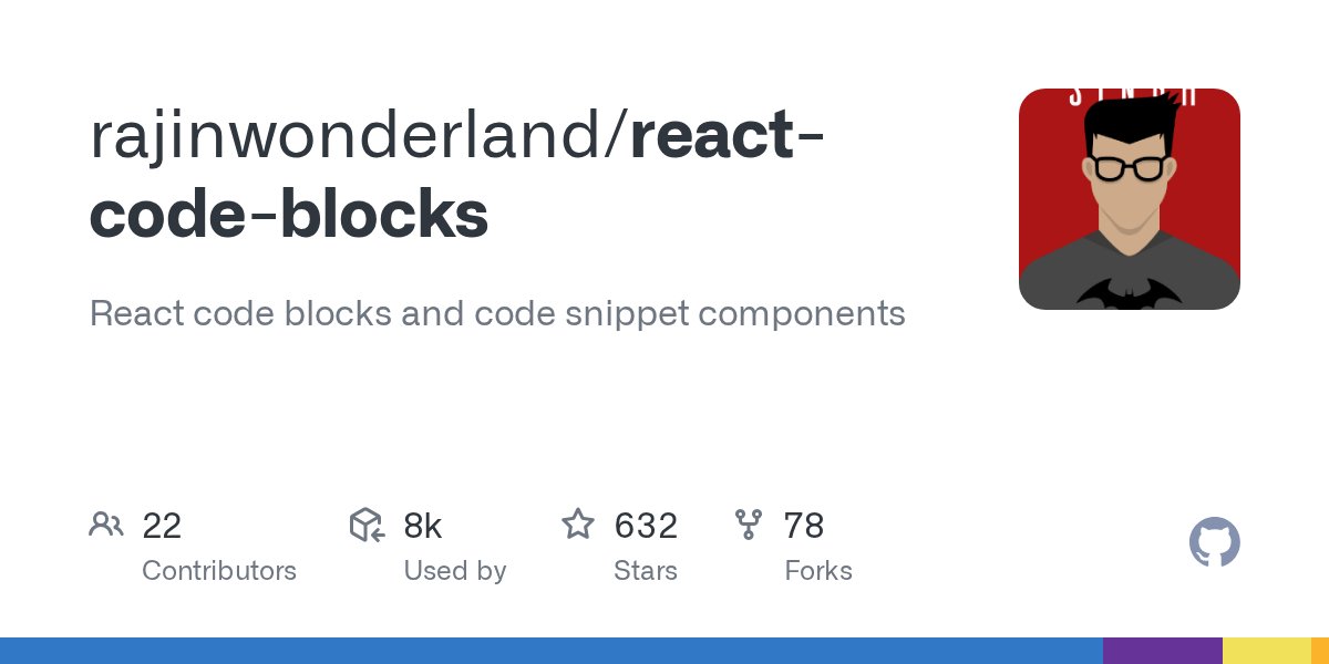 FloriRwrt's tweet card. React code blocks and code snippet components. Contribute to rajinwonderland/react-code-blocks development by creating an account on GitHub.
