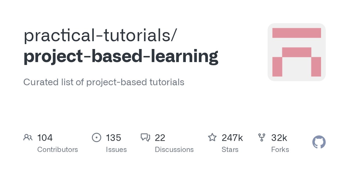 codewithsushi's tweet card. Curated list of project-based tutorials. Contribute to practical-tutorials/project-based-learning development by creating an account on GitHub.