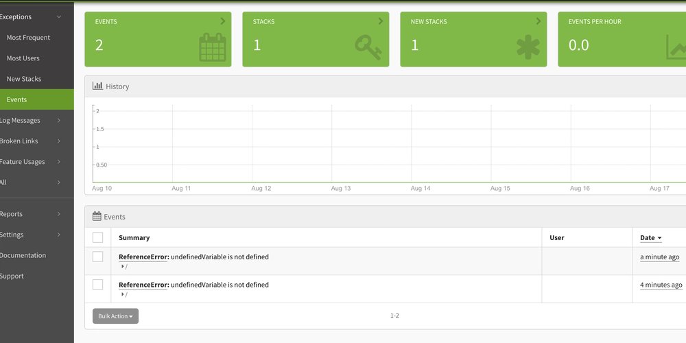 Exceptionless's tweet card. Backend engineers have all the tools. Nice error handling. Reporting. Metrics. What about us frontend...