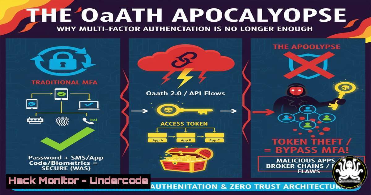 UndercodeUpdate's tweet card. The OAuth Apocalypse: Why Multi-Factor Authentication Is No Longer Enough - "Undercode Testing": Monitor hackers like a pro. Get real-time updates, AI-powered