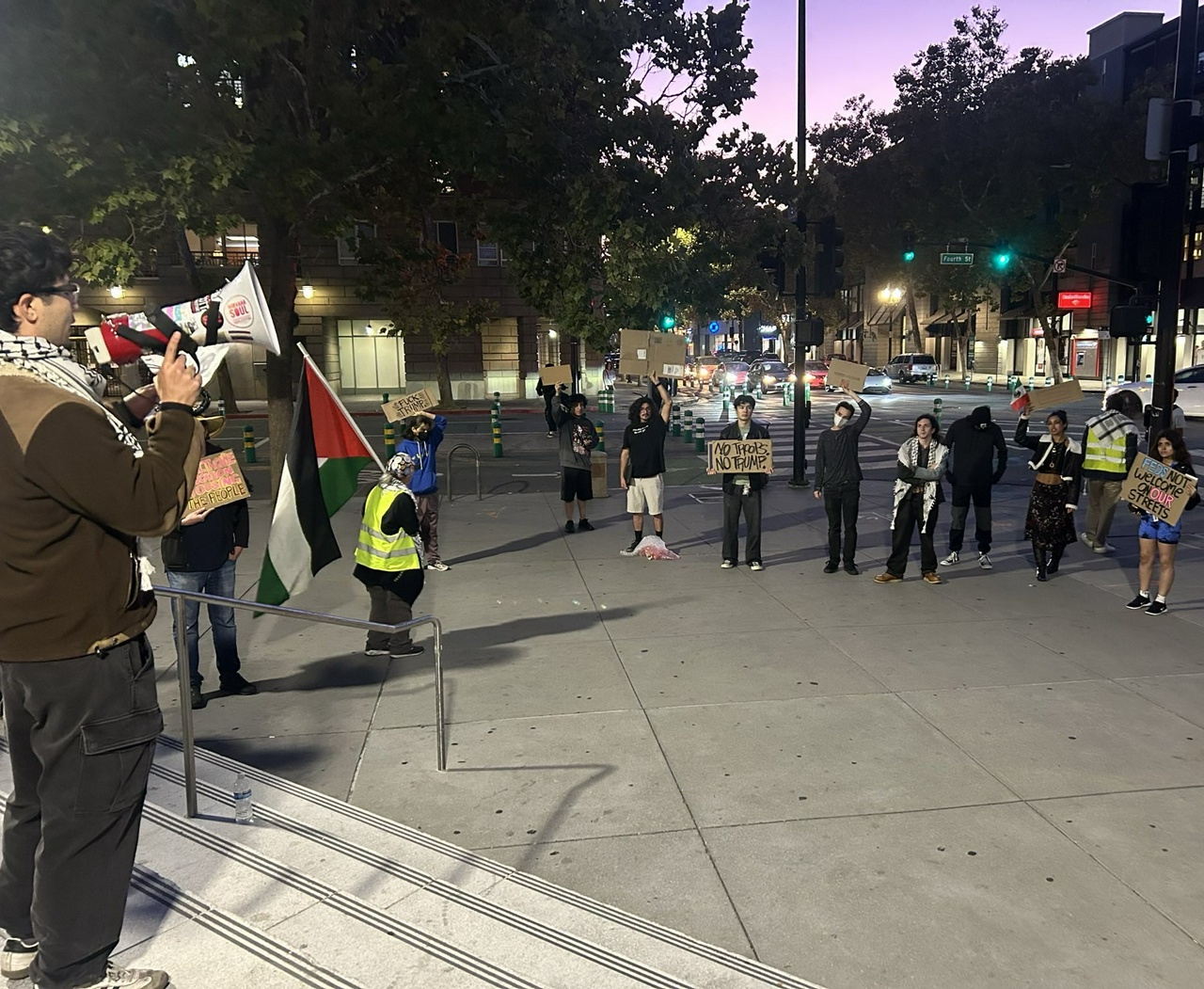 fightbacknews's tweet card. San José, CA - Despite midterm exams, San José State University students protested outside the Martin Luther King Jr. Library, October ...