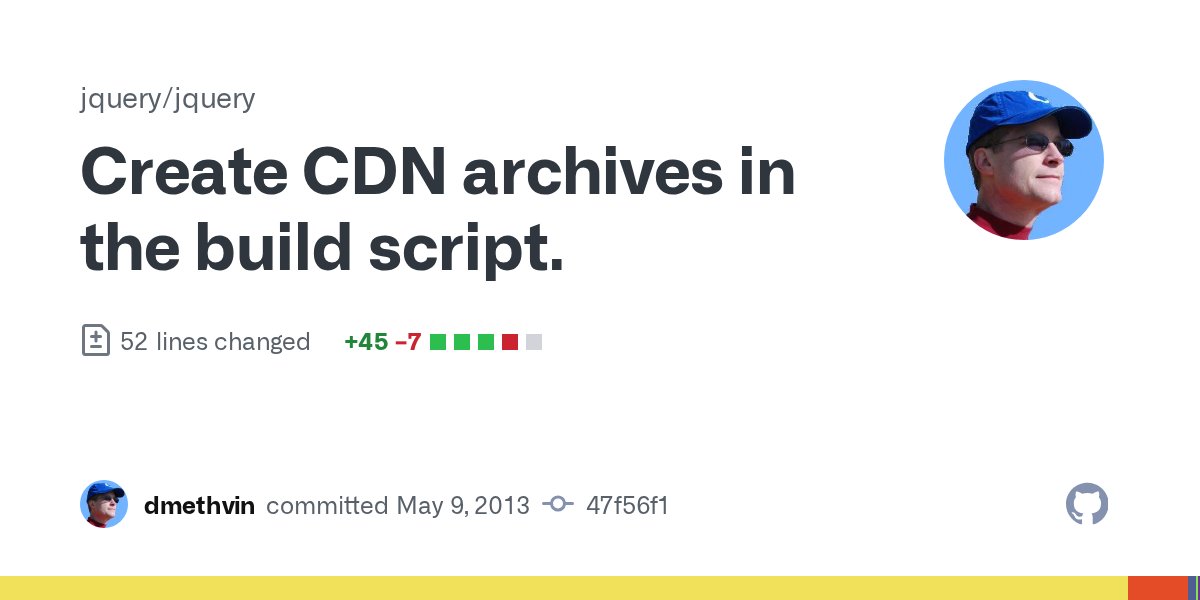 jquerycommits's tweet card. Create CDN archives in the build script. · jquery/jquery@47f56f1