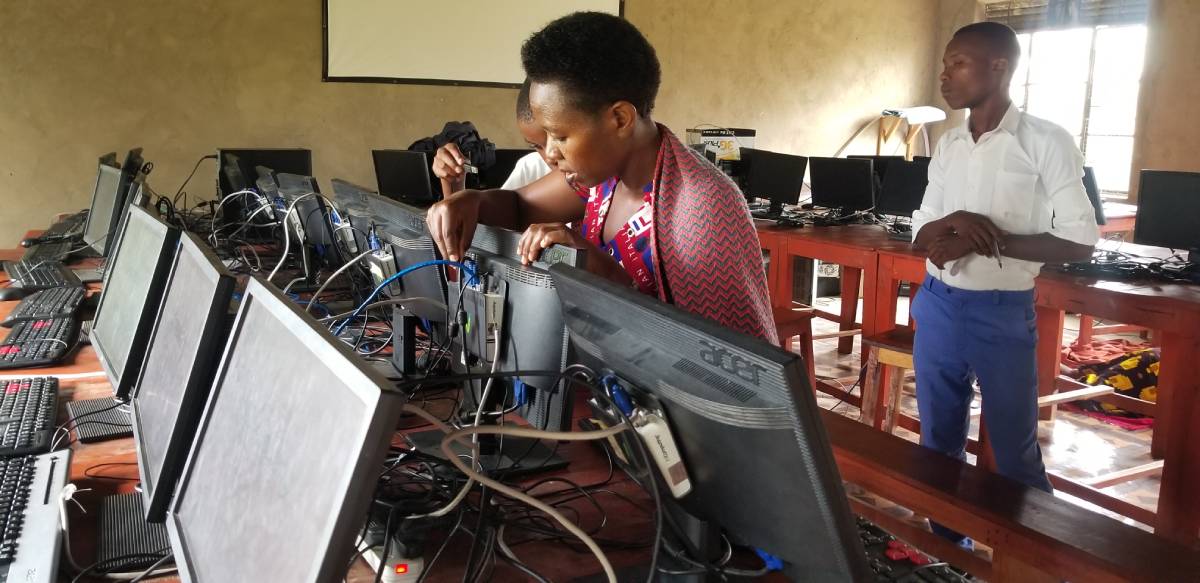 TheGeekVillage's tweet card. Rwenkobwa Secondary School, maintenance of computer lab with ncomputing M300, office 2019 and related classroom software