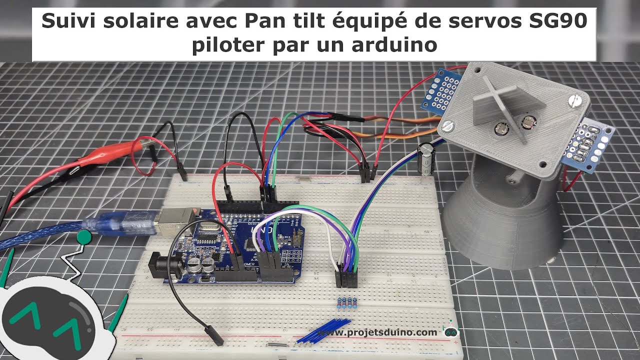 Projetsduino's tweet card. Suivi solaire avec Pan tilt équipé de servos SG90 piloter par un...