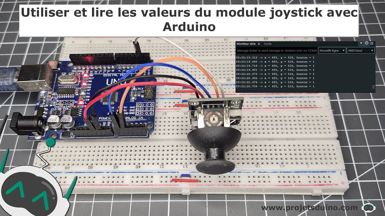 Projetsduino's tweet card. Utiliser et lire les valeurs du module joystick avec Arduino