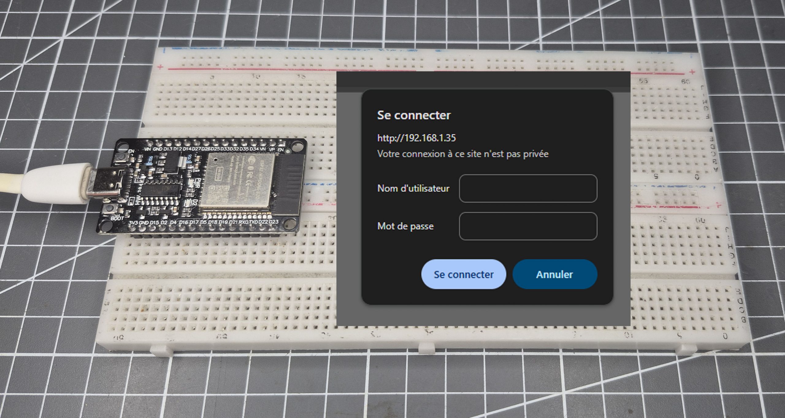Projetsduino's tweet card. Authentification serveur Web ESP32 avec LittleFS