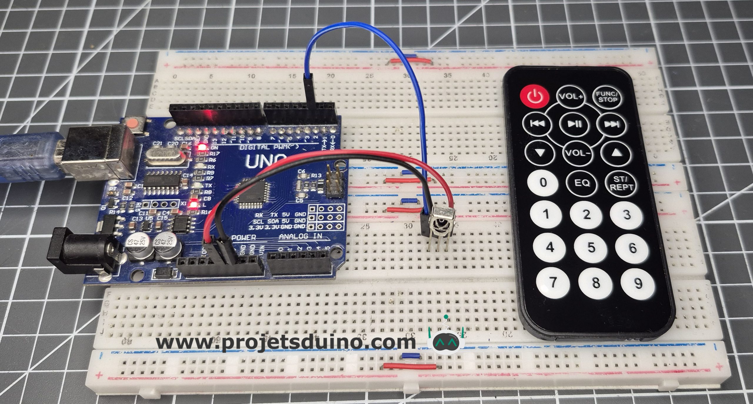 Projetsduino's tweet card. Utiliser un récepteur IR et une télécommande avec Arduino