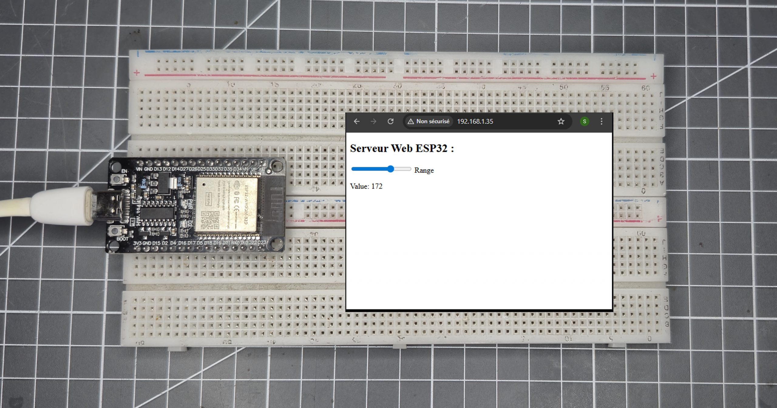 Projetsduino's tweet card. Récupérer la valeur d'un input "range" d'une page web sur l'esp32