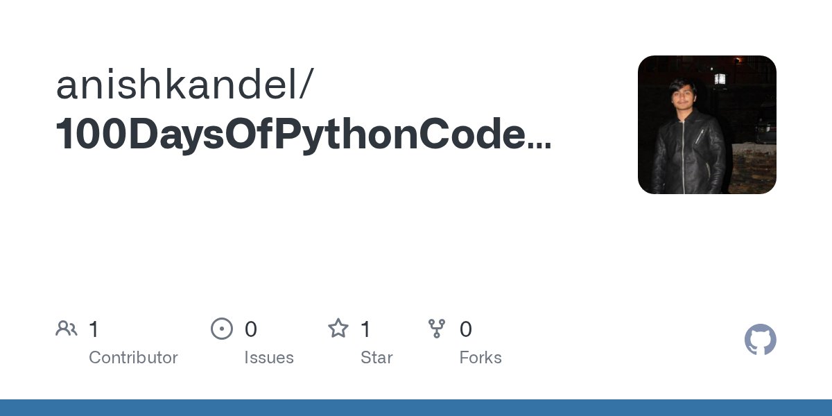 anesh_py's tweet card. Contribute to anishkandel/100DaysOfPythonCodeBootcamp development by creating an account on GitHub.