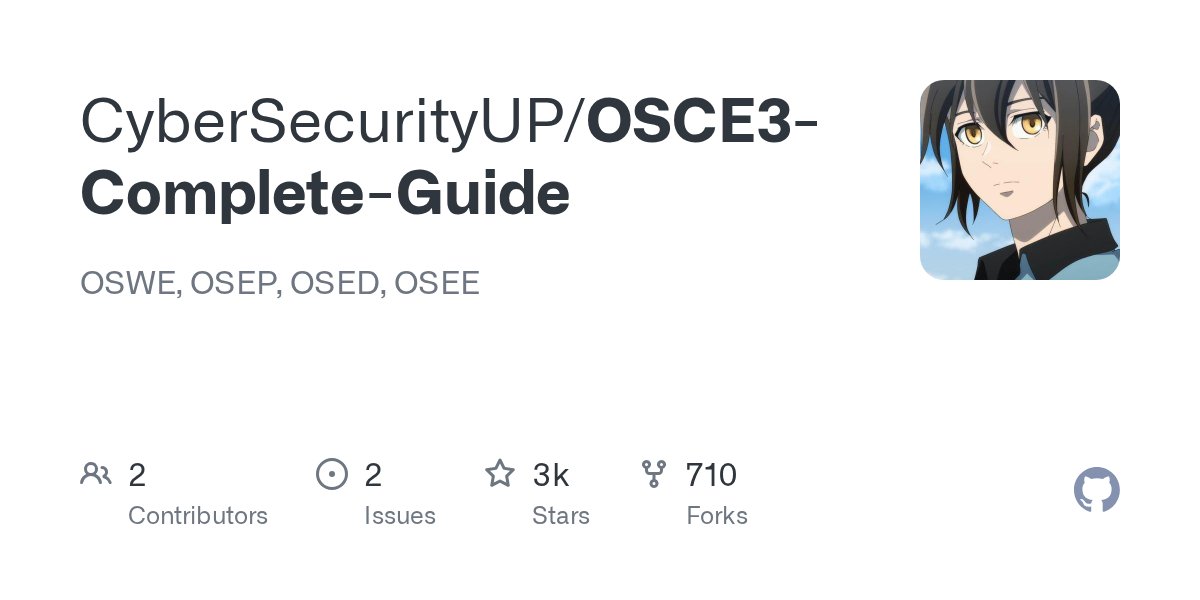 harshleenchawl2's tweet card. OSWE, OSEP, OSED, OSEE. Contribute to CyberSecurityUP/OSCE3-Complete-Guide development by creating an account on GitHub.