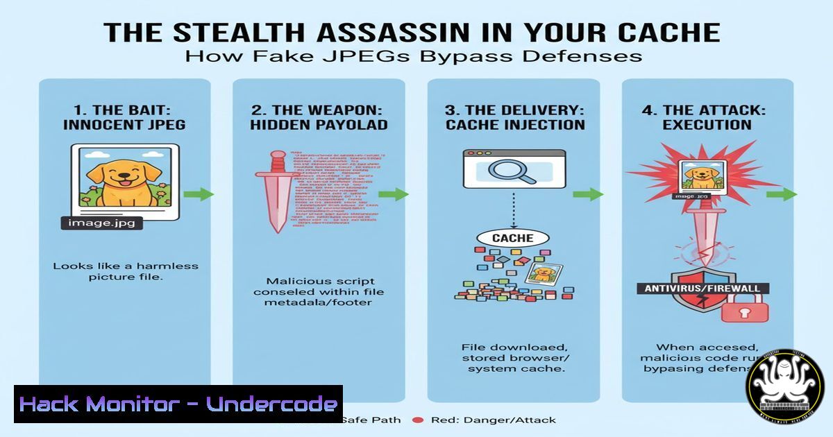 UndercodeUpdate's tweet card. The Stealth Assassin in Your Cache: How Fake JPEGs Are Bypassing Every Defense - "Undercode Testing": Monitor hackers like a pro. Get real-time updates,