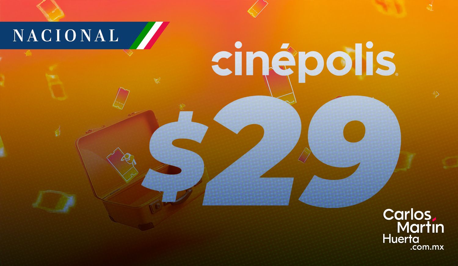 carlosmartinh's tweet card. Prepara tu calendario: los próximos 3, 4 y 5 de noviembre de 2025, la cadena cinematográfica mexicana lanzará entradas a tan solo $29 pesos.