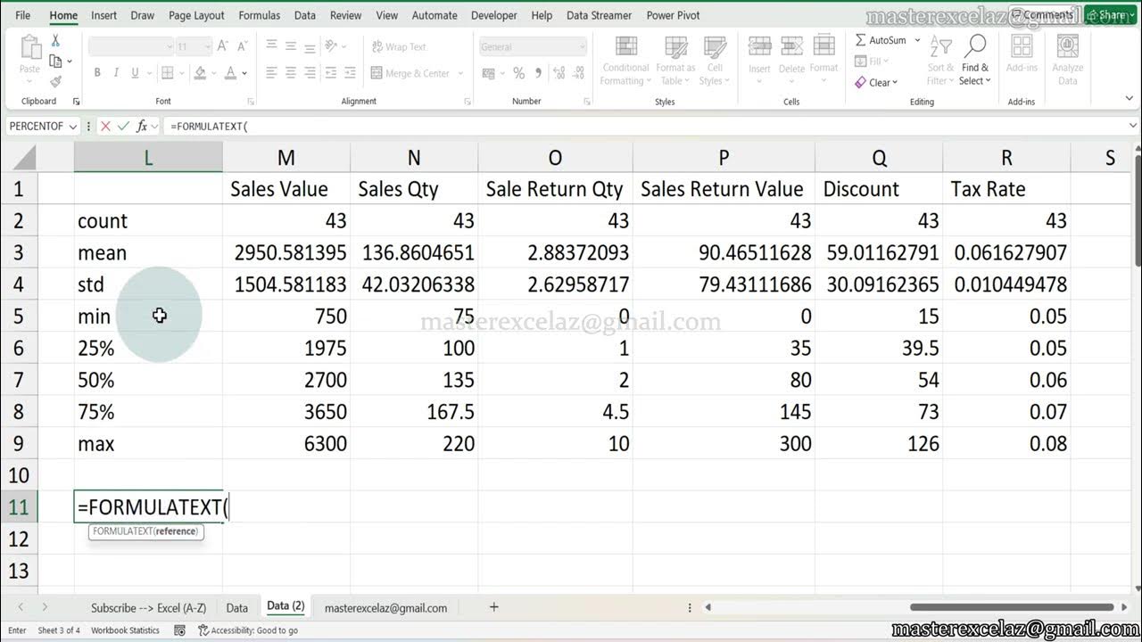 masterexcelaz's tweet card. How to get numerical data statistics summary using python formula in...