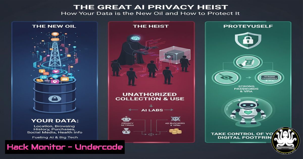 UndercodeUpdate's tweet card. The Great AI Privacy Heist: How Your Data is the New Oil and How to Protect It - "Undercode Testing": Monitor hackers like a pro. Get real-time updates,