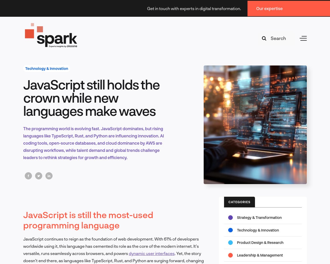 managetech_inc's tweet card. 要点 JavaScriptがWeb開発の基盤として君臨しており、TypeScript、Rust、Pythonな