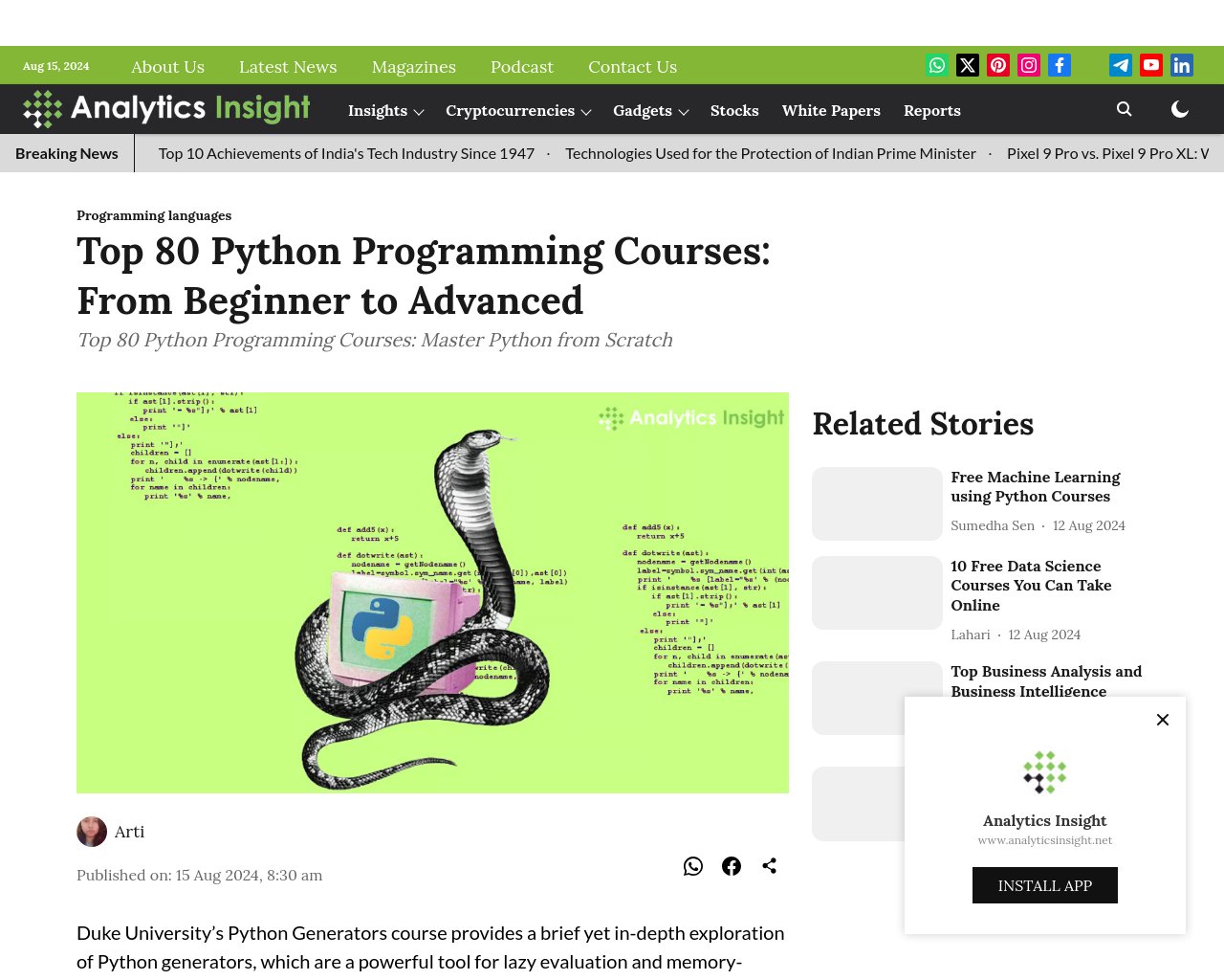 managetech_inc's tweet card. デューク大学のPython Generatorsコースは、Pythonのジェネレータについて簡潔かつ詳細な探求